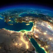 מזרח הים התיכון ובתוכו ישראל בצילום לילי מהחלל. צילום: depositphotos.com