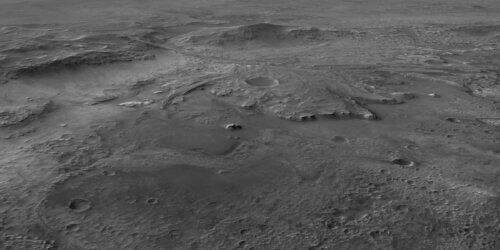 מכתש ג'זרו כפי שצולם מהמקפת MRO ברזולוציה של 10 מטרים. NASA / JPL / University of Arizona / Seán Doran