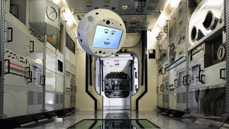 הרובוט CIMON בתחנת החלל הבינלאומית. הדמיה: איירבוס