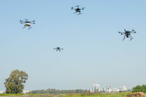 Drones during the experiment in Hadera's skies. Public relations photography, Naama project