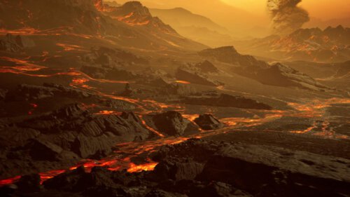 Image: Artist's impression of the surface of the newly discovered hot super-Earth planet GLIESE 486b. With a temperature of 430 degrees Celsius, the astronomers of the CARMENES consortium expect a hot, dry Venus-like landscape interspersed with glowing rivers of lava. As far as is known, the planet's atmosphere is thin. Image: RENDERAREA RENDERAREA.COM