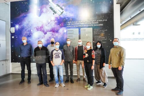 Prof. Pini Gurfil (first from the right) with the team of researchers from the Asher Space Research Institute who worked on the project: Avner Kidar, Hovik Aglarian, Dr. Vladimir Balanov, Avitar Adlerman, Yaron Oz, Maxim Rubanovich, Margarita Shamis, Yulia Kunievsky, Tzachi Ezra and D. R. Alex Fried. Photo: Nitzan Zohar, Technion Spokesperson