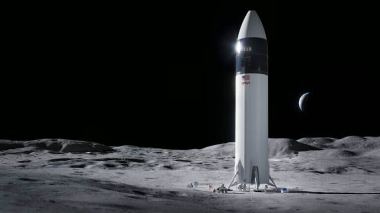 איור של נחתת SpaceX Starship שתישא את האסטרונאוטים הראשונים של נאס"א לירח במסגרת תוכנית ארטמיס. איור: SpaceX