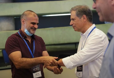 Manny Yitzhak, Vice President of R&D at Kardiosens, with Eitan Stiva. Public relations photo