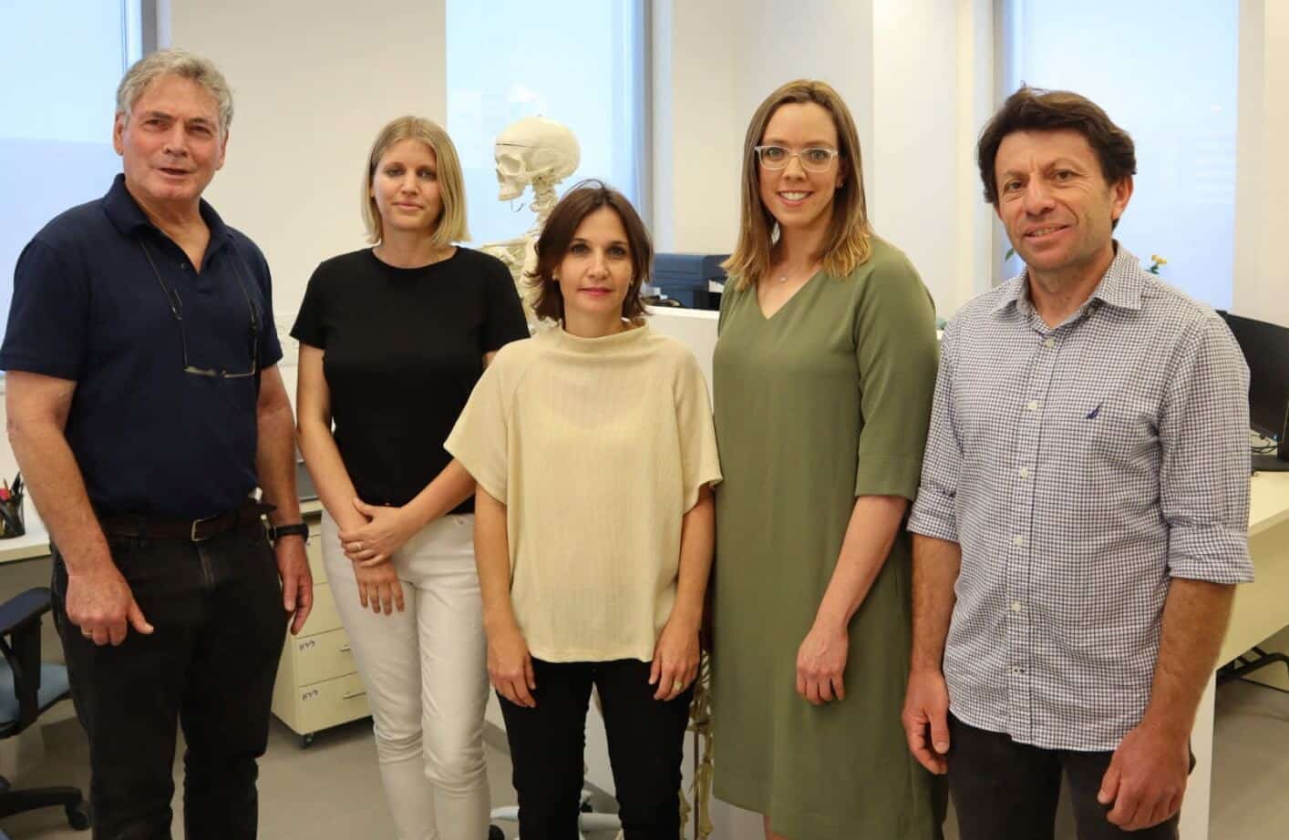 The research team (from right to left): Yossi Zeidner, Rachel Sharig, Hila May, Marion Prevost and Israel Hershkowitz. Credit: Tel Aviv University.