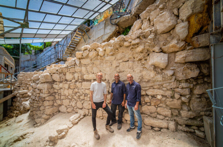 The managers of the excavation near the wall - photo by Kobi Harathi City of David