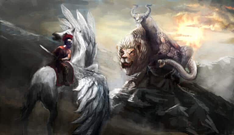 A superhero Pegasus fights a Chimera, according to Greek mythology. Illustration: depositphotos.com