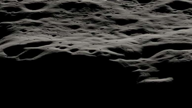 Data visualization showing the mountainous region west of Nobile Crater and the smaller craters that dot its rim at the moon's south pole. In the area there are areas that are in constant shade, and also areas that are bathed in sunlight most of the time. The surface in the region of Novel is most suitable for the Viper robot in terms of navigation, communication and characterizing water and other potential resources. Photo: NASA