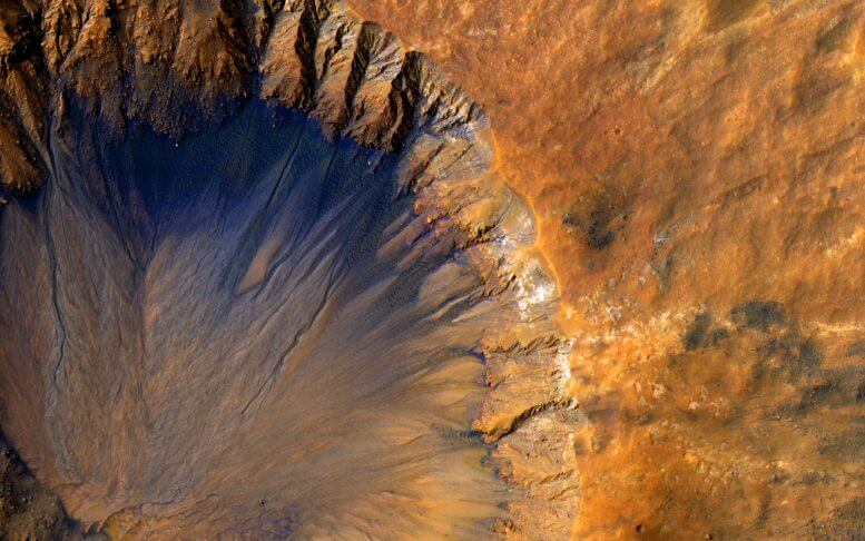 التقطت كاميرا HiRISE الموجودة على مركبة Mars Orbiter التابعة لناسا هذه الصورة القريبة لحفرة صدمية "جديدة" (على نطاق جيولوجي، ولكنها قديمة جدًا على نطاق بشري) في منطقة Sirenum Posei في المريخ في 30 مارس 2015. الصورة: NASA