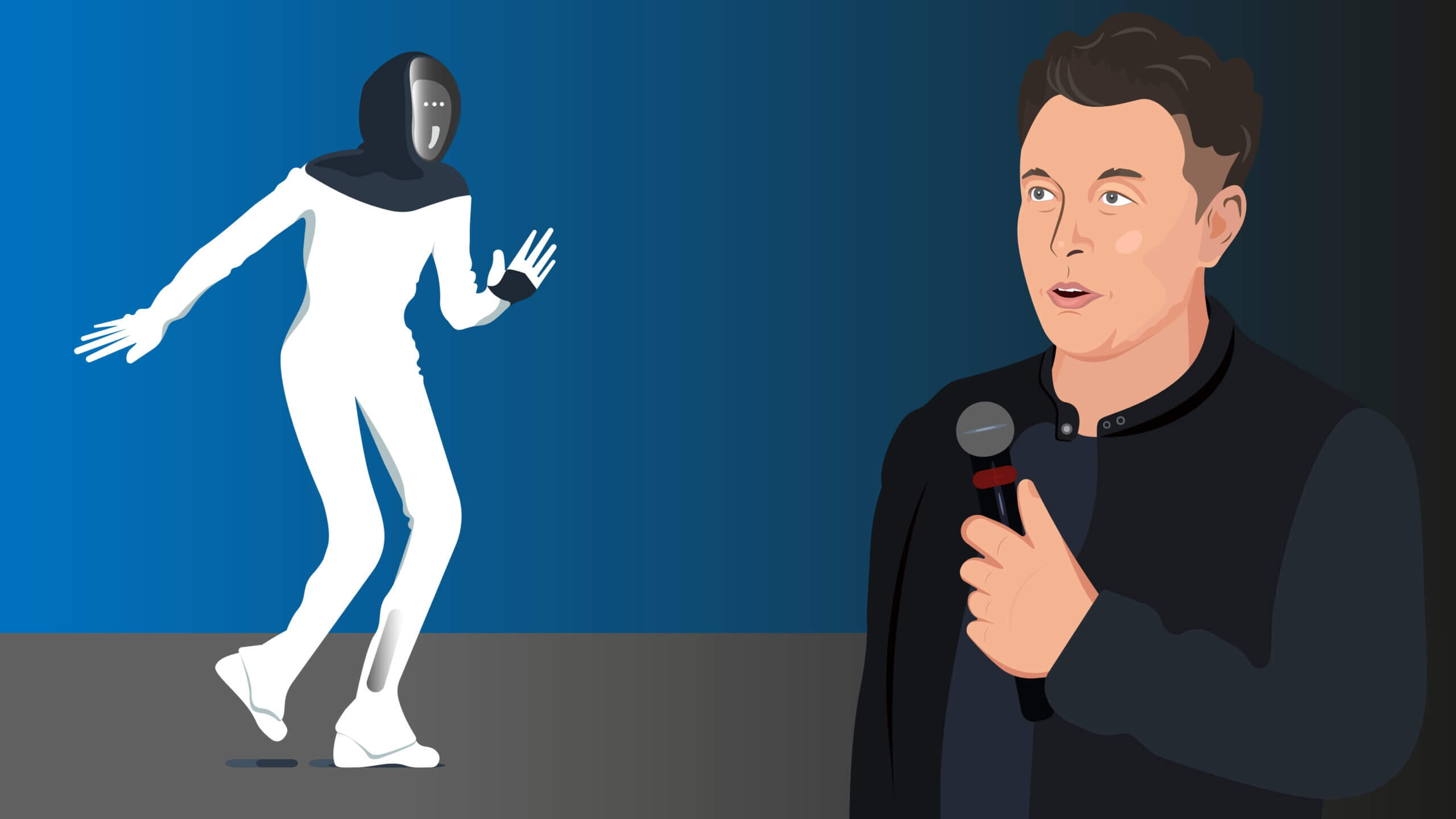 Illustration depicting Tesla CEO Elon Musk introducing TESLA BOT on Artificial Intelligence Day, August 21, 2021. Image: shutterstock