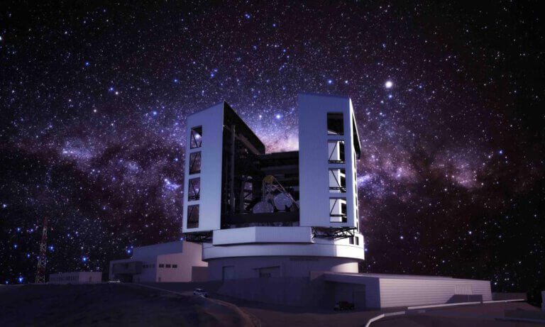 Night imaging of the Giant Magellan Telescope. The construction is planned to be completed towards the end of the decade. Photo: GMTO