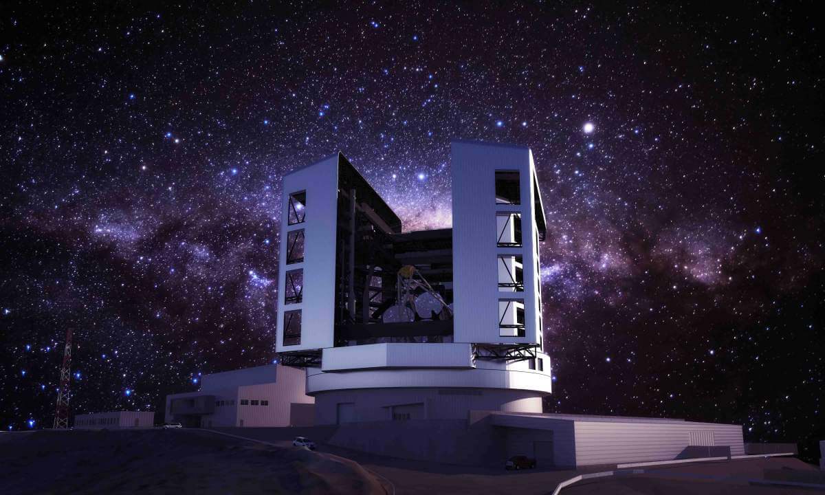 הדמיה לילית של טלסקופ הענק מגלן. הבנייה מתוכננת להסתיים לקראת תום העשור. צילום: GMTO