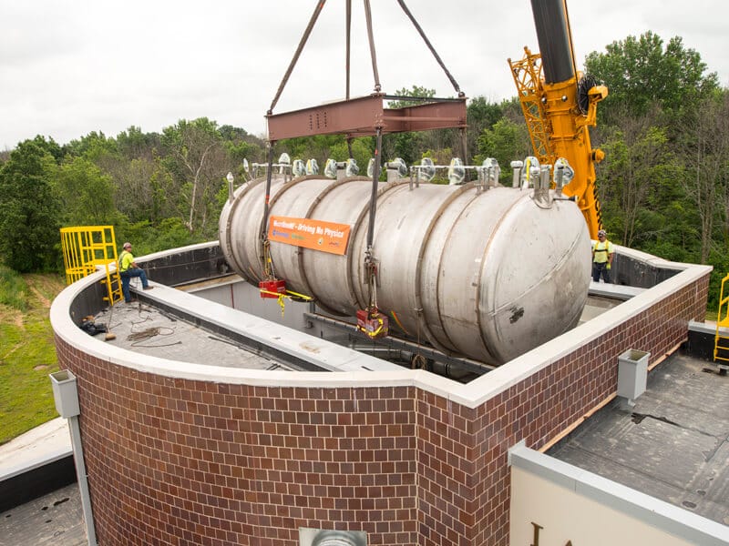 The MicroBooNE experiment is moved to its permanent location at the Fermi National Laboratory in Illinois. Credit – Reidar Hahn Fermilab.