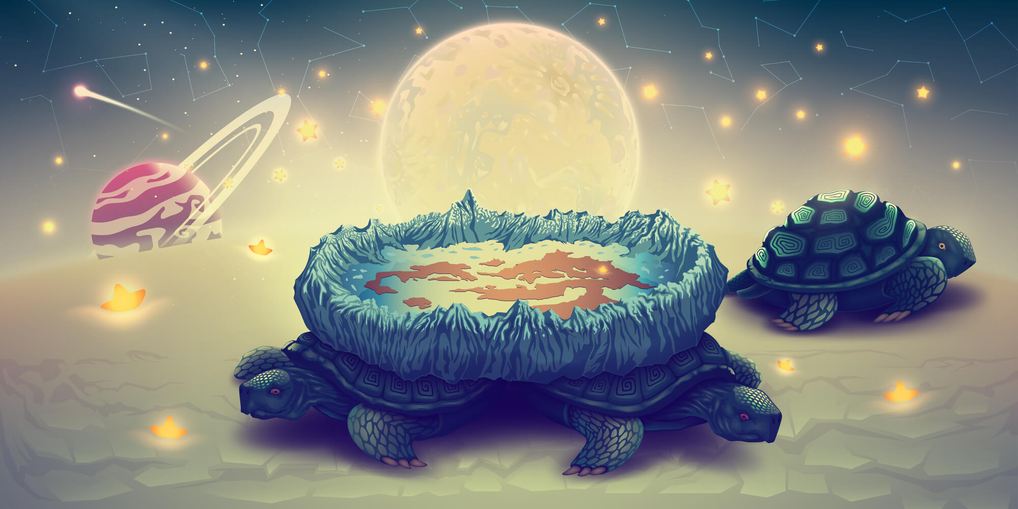 The flat earth carried on a giant turtle. Illustration: depositphotos.com
