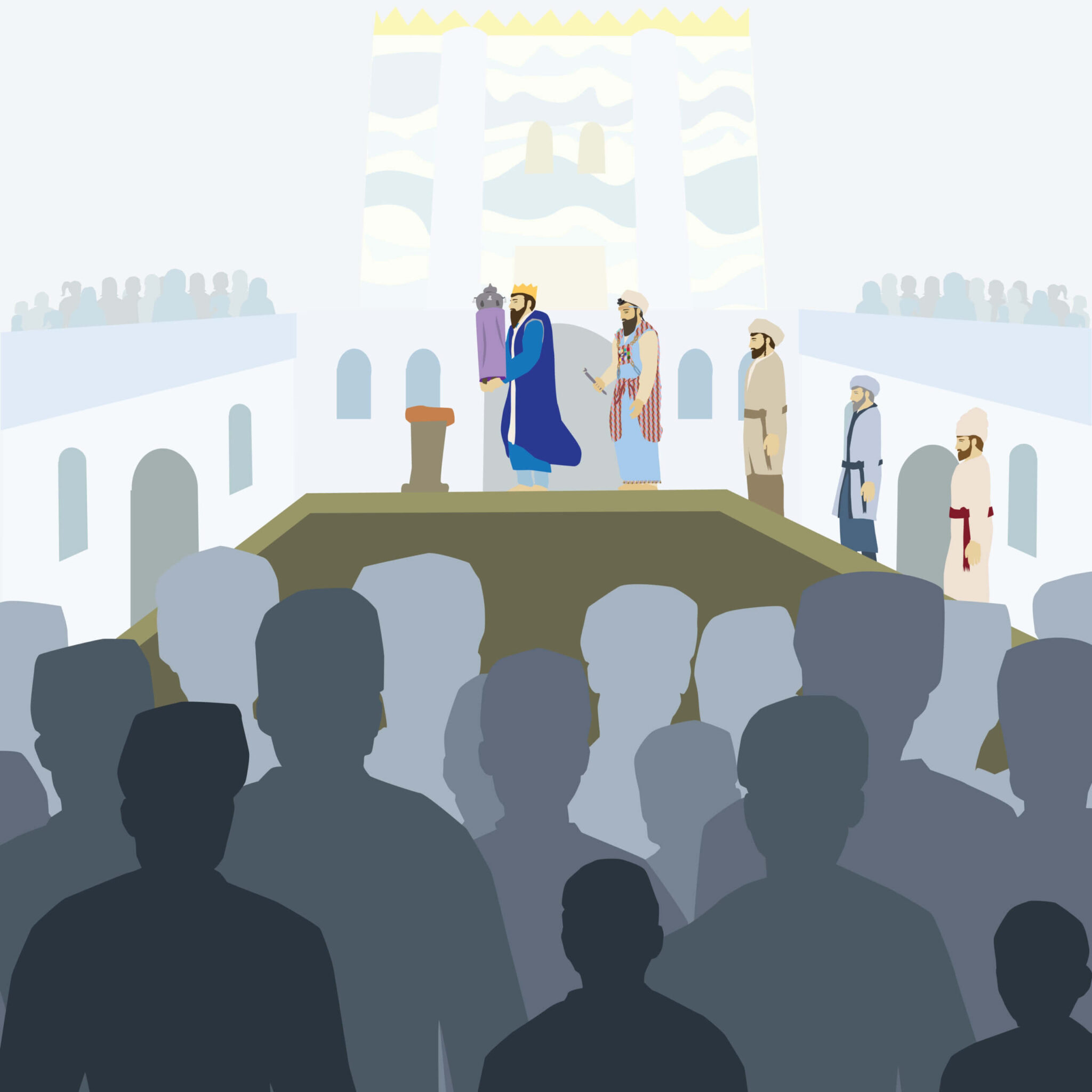 Gathering of pilgrims at the entrance to the Second Temple. Illustration: shutterstock