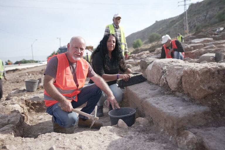 Excavations in a synagogue from the time of the Second Temple in Migdal. Photo: Haifa University