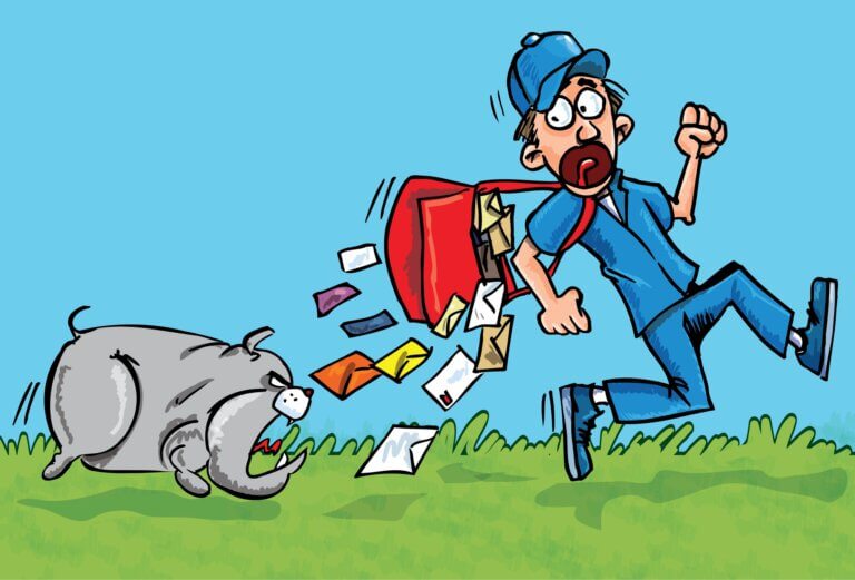 A postman runs away from a dog. Illustration: depositphotos.com