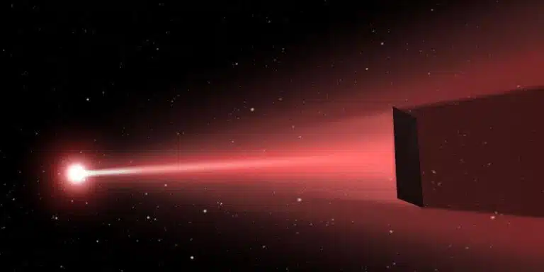 An artist's impression of a laser sail powered by directed energy. Credit: Q. Zhang/deepspace.ucsb.edu