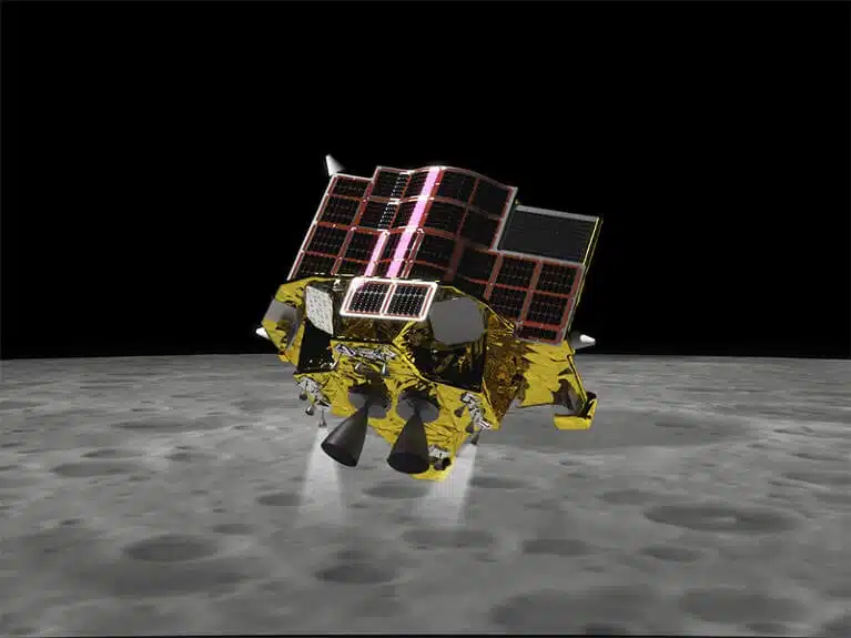 התרשמות אמן של החללית היפנית SLIM מתקרבת לנחיתה על הירח. קרדיט: JAXA