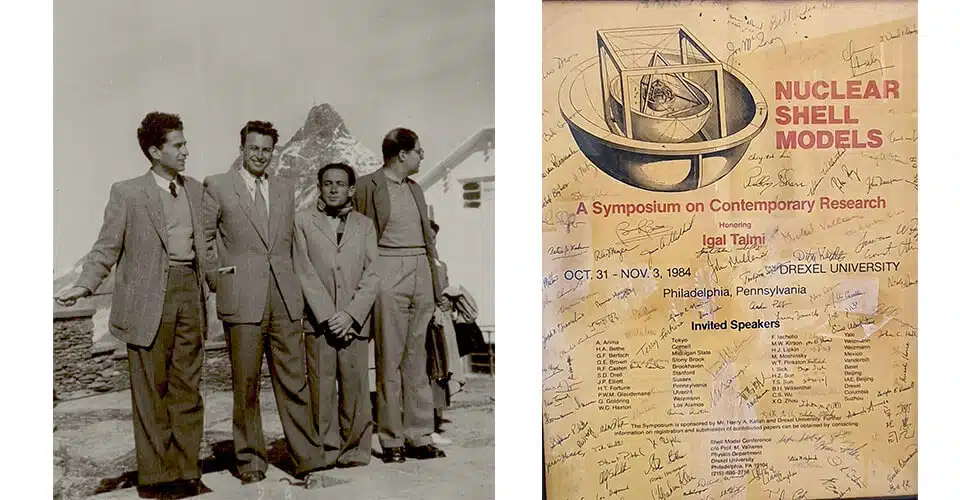 On the left: Yoel Rakah, Gideon Yekothiali, Yigal Ptolemy and Amos de Shalit, after a scientific conference in Basel, September 1949, on the right: a conference in Philadelphia held in honor of Prof. Ptolemy in 1984