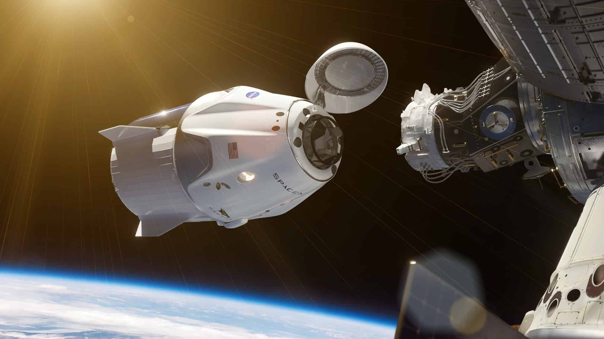 المركبة الفضائية Crew Dragon التابعة لشركة SpaceX تقترب من الالتحام في المحطة الفضائية. الرسم التوضيحي: موقع Depositphotos.com