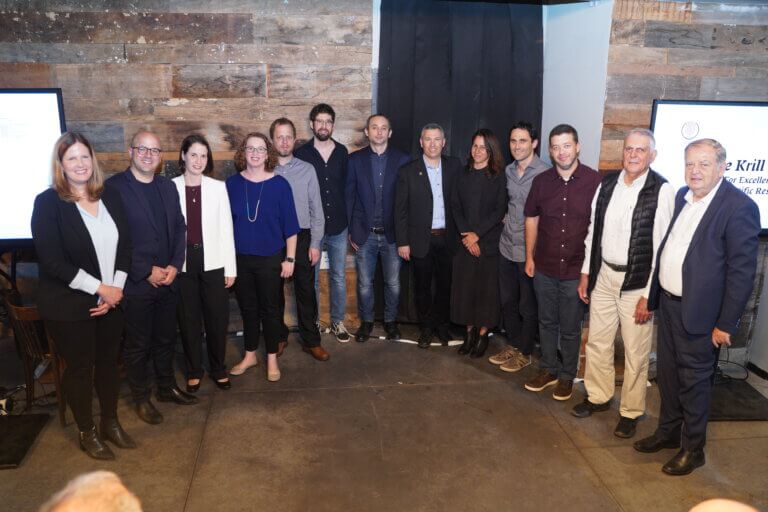 The winners from the Krill Prize awarding ceremony together with Prof. Dan Shechtman and Reut Yanon Berman, CEO of the Wolf Foundation. Photo: Lior Daskel, Jos Productions