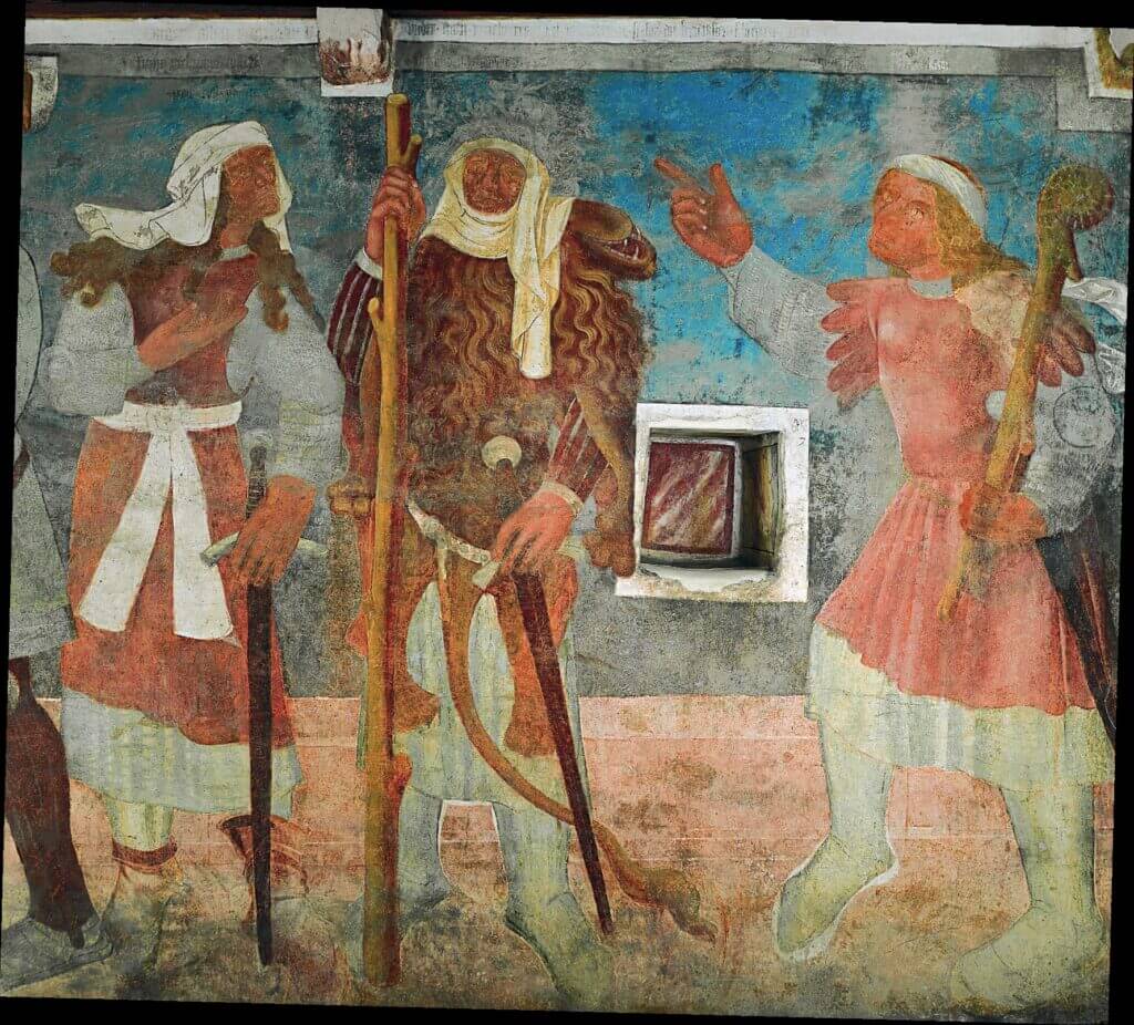 The three most powerful fighting giants: Riel, Birkhilt and Rakhine, Runkelstein Castle, 1395 (Photo: Stiftung Bozner Schlösser/ Fondazione Castelli di Bolzano)