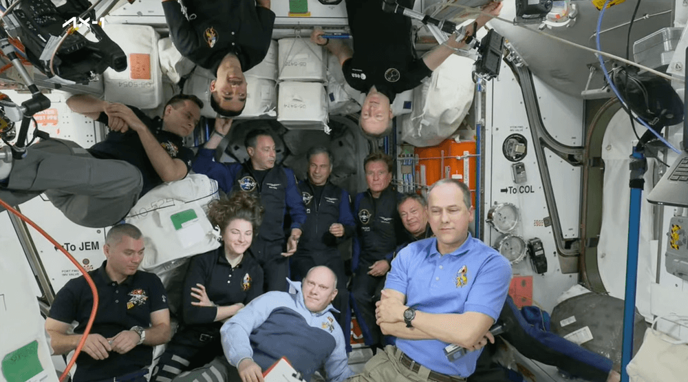 טקס קבלת הפנים לחברי צוות AX-1 עם הגיעם לתחנת החלל הבינלאומית בשבת. צילום: חברת אקסיום 