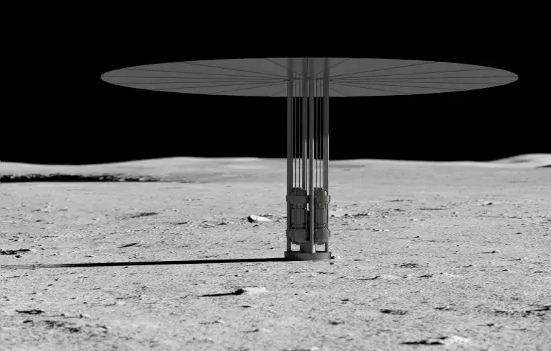 מערכות ייצור חשמל על ידי ביקוע - הנראות באיור הרעיון הזה - יוכלו לספק חשמל אמין לחקר הירח במסגרת ארטמיס. קרדיט: נאס"א