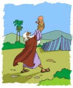 אברהם מחזיק את בנו יצחק, שנולד שנה לאחר ביקור "המלאכים". המחשה: depositphotos.com