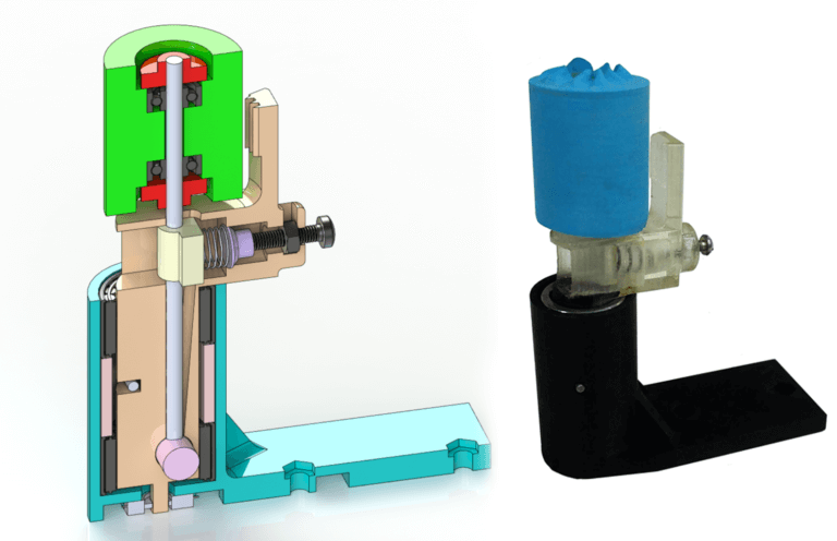 Robotic finger changes friction. On the left - a cross section of the finger, showing the spring locking mechanism. On the right - the finger that was used in the experiments. This finger has advantages over fingers with only high or low friction. Courtesy of the researcher