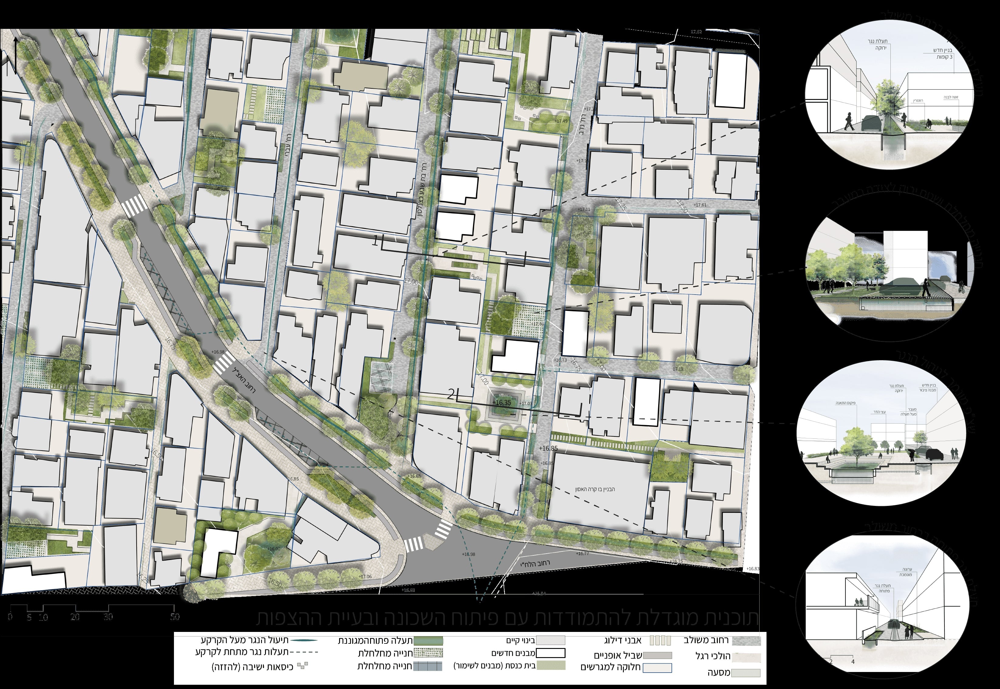 Illustration - Renewed Hope: Dealing with the problem of flooding in an old urban fabric, a moral paradise, within the framework of the Climate Crisis and Environment Studio _ LandBasics Local Landscapes under the guidance of: Matanya Zak, Aliza Broida, Isabella Levy. Final project in landscape architecture, Faculty of Architecture and Urban Planning - Technion