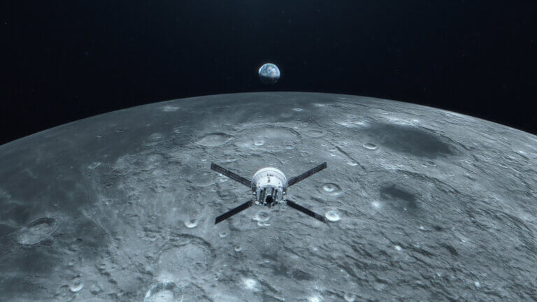 The artist's impression of Orion on the moon. NASA/Liam Ynollis