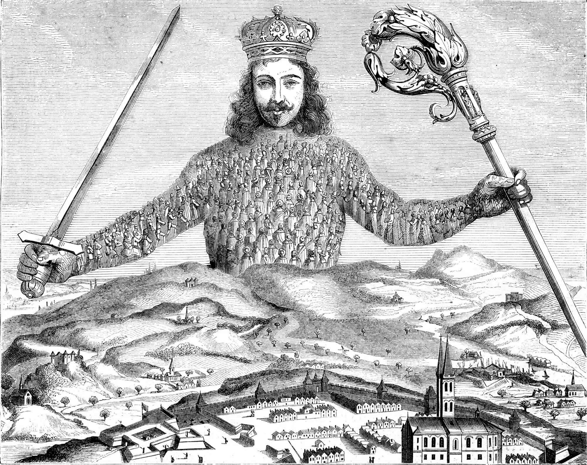 The absolute ruler - an illustration made by Abraham Bosse for the cover of the book "Leviathan" by Thomas Hobbes, at the request of Hobbes, 17th century. Image: depositphotos.com