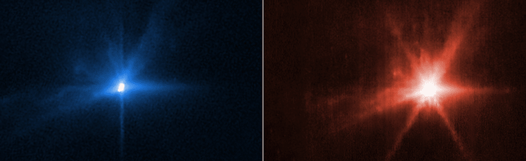 Didmus before and after the DART hit (left).  Photo: Hubble Space Telescope, NASA, ESA