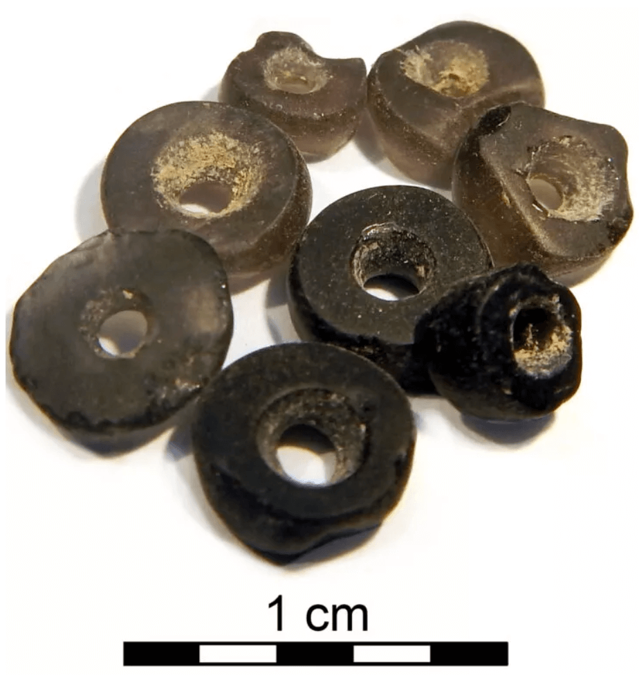 Obsidian beads from Anatolia discovered at Tel Tsef in the Jordan Valley. Photo: Haifa University