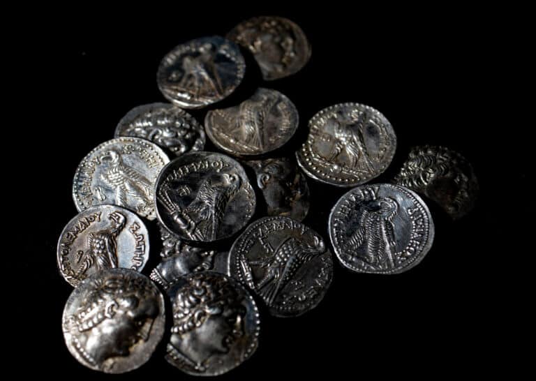 The coin cache. Photo: Shai Halevi, Antiquities Authority