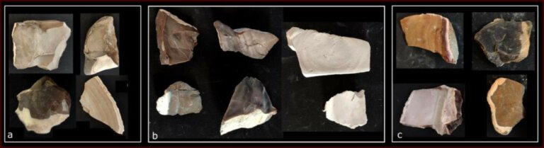 Flint vessels from periods that go back to the settlement of Homo erectus at the site of the Bnot Ya'akov Bridge over 600 thousand years ago. Courtesy of the researchers