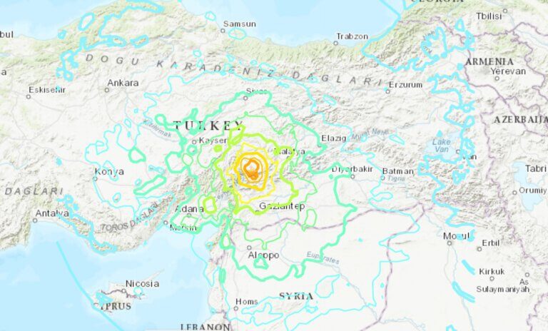 Map of the first earthquake that occurred in southern Turkey on 6/2/22 at approximately 03:00 Israel time. Screenshot from USGS website