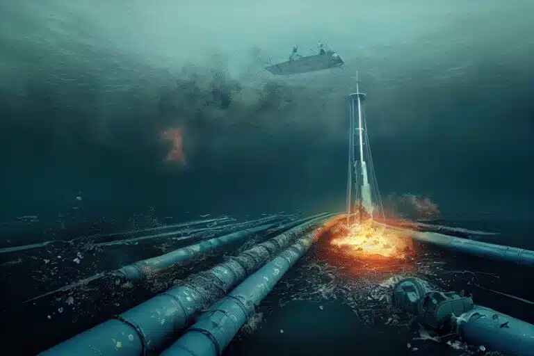 הדמיה של פיצוץ צינור גז תת מימי בדומה לצינור הגז הרוסי שפוצץ על ידי הרוסים כדי למנוע גז מאירופה בעת הפלישה שלה לאוקראינה. המחשה: depositphotos.com