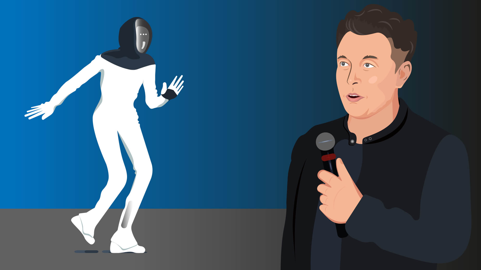 Elon Musk announcing the Tesla robot, 2021. Illustration: depositphotos.com