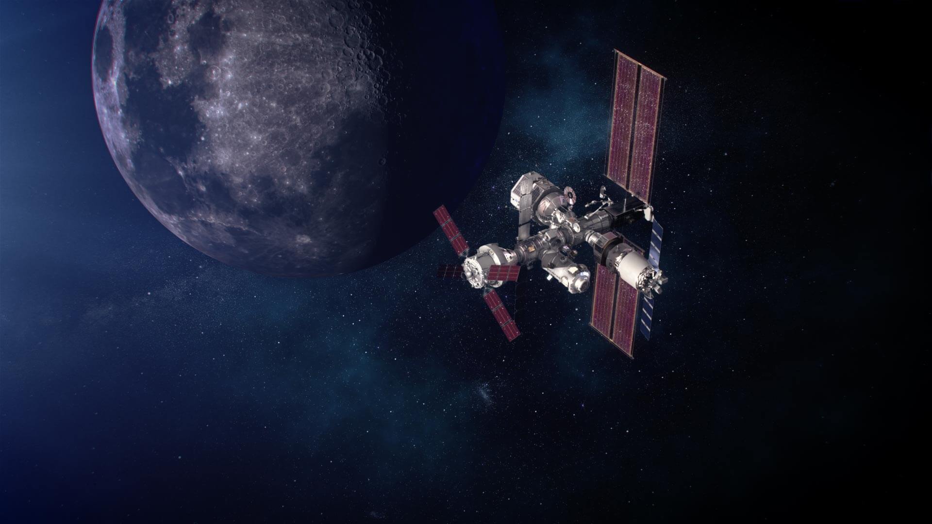 Artist's impression of the Moon Gate, a habitat, refueling and research center for astronauts exploring the Moon as part of the Artemis program. Credit: NASA/Alberto Bertolin