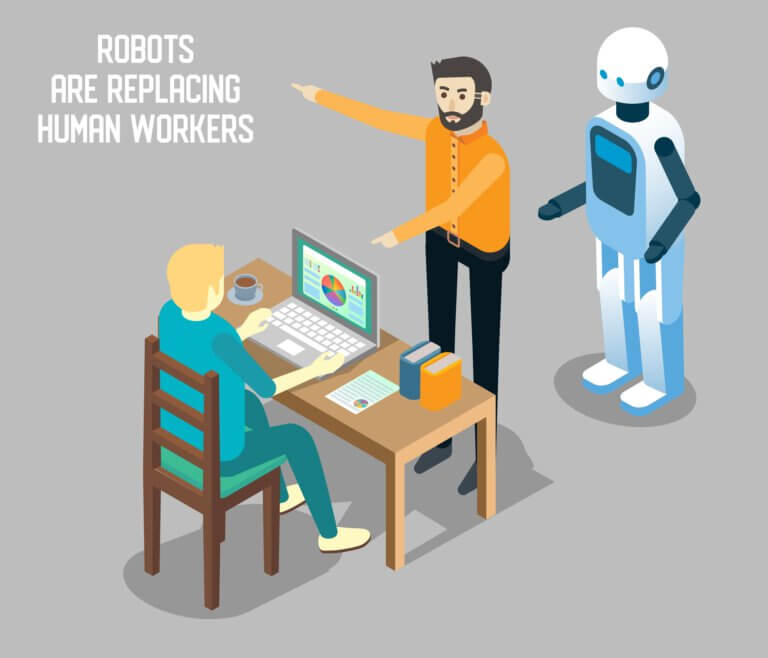 A manager fires a worker and replaces him with a robot. Illustration: depositphotos.com