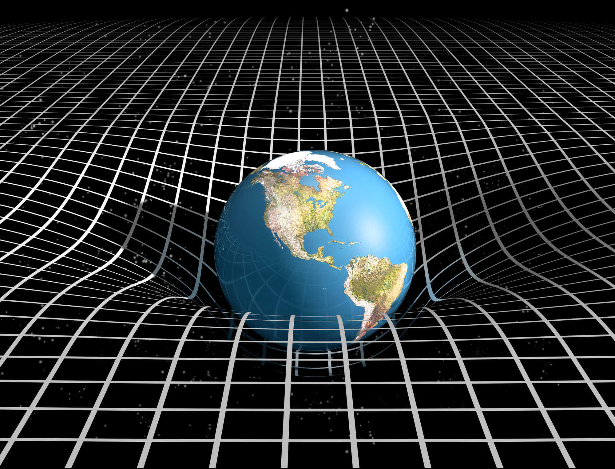 نسيج الزمكان الذي يحدد الجاذبية وفقا للنظرية النسبية لأينشتاين. الرسم التوضيحي: موقع Depositphotos.com