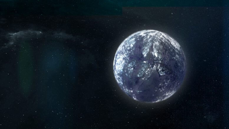הדמיית אמן זאת מראה כוכב לכת תועה מכוסה קרח עם מסת הארץ נסחף בחלל לבדו. קרדיט: NASA’s Goddard Space Flight Center