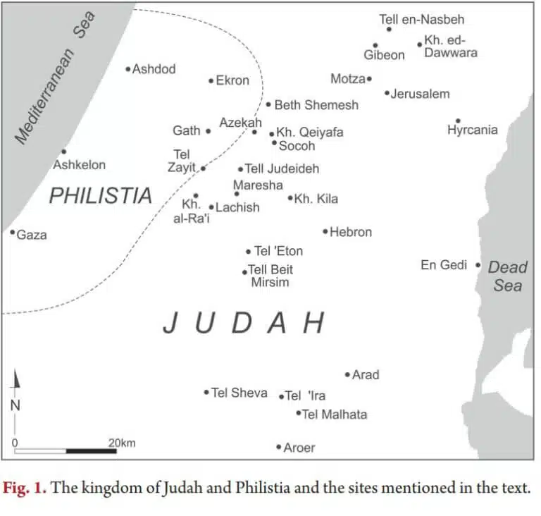 خريطة يهودا وفلسطين في أيام داود. من الدراسة