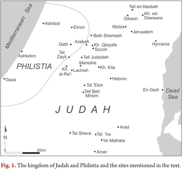 Map of Judea and Philistia in the days of David. From the study