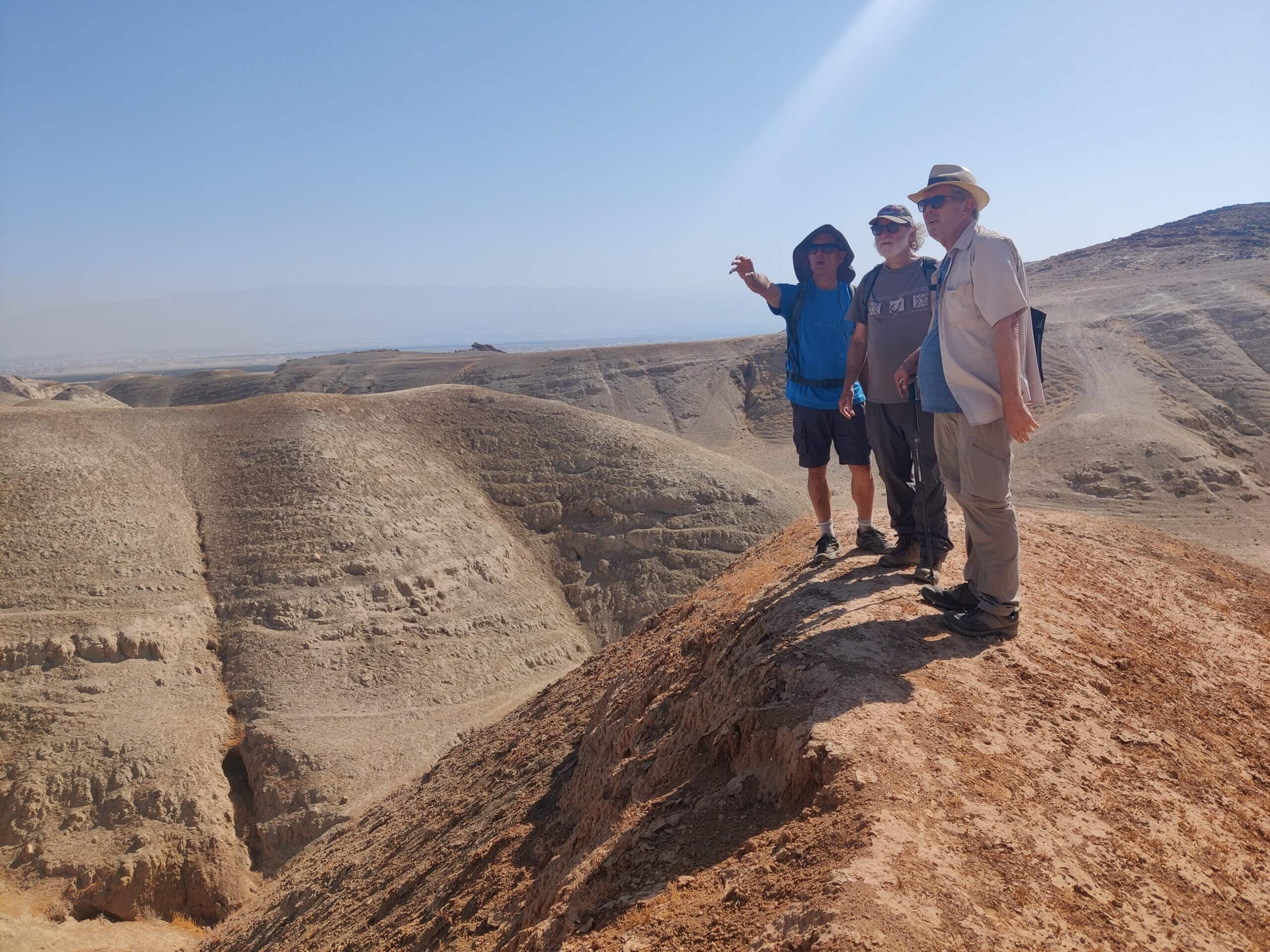 The researchers examine the terraces in the Jordan Valley