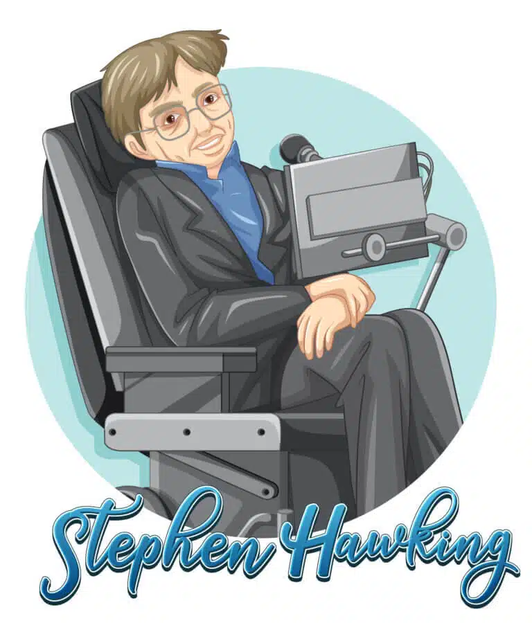 البروفيسور ستيفن هوكينج والكمبيوتر الذي استخدمه في فمه. الرسم التوضيحي: موقع Depositphotos.com