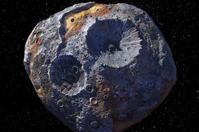 Artist illustration of asteroid 16 Psyche. Credit: Maxar/ASU/P.Rubin/NASA/JPL-Caltech